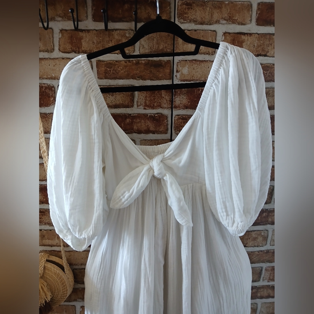 MARA HOFFMAN Swim White SUMMER Smocked Beachy COTTON Maxi Dress Women's Size S - Picture 9 of 13